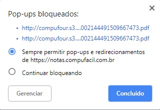 Permitir pop-ups e redirecionamentos do site Minhas Notas Permitir pop-ups do site