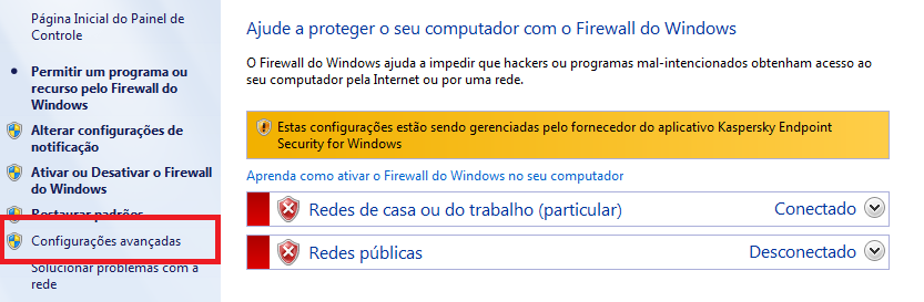 Opcao Configuracoes Avancadas do Firewall Configuracoes Avancadas do Firewall