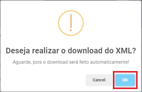 Confirmação do download dos arquivos XML Confirmação de download
