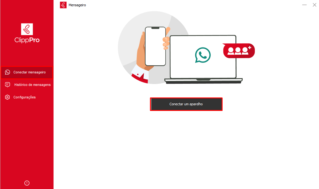Aba Conectar Mensageiro e botão Conectar Aparelho Conectar aparelho