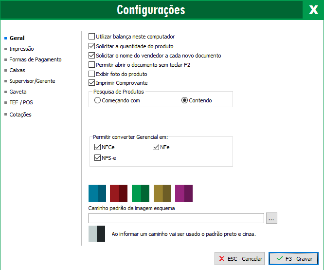 Aba Geral das Configurações do Venda Gerencial Aba Geral das Configurações