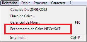 Relatorio de Fechamento de caixa NFC-e/SAT Relatorio de fechamento de caixa