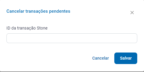 Tela para informar o ID da Transação Stone ao cancelar pendentes ID da Transação Stone