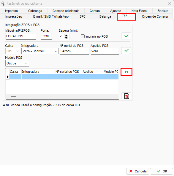 Icone para baixar o ZPOS na aba TEF Vero/Banrisul Download ZPOS Vero Banrisul