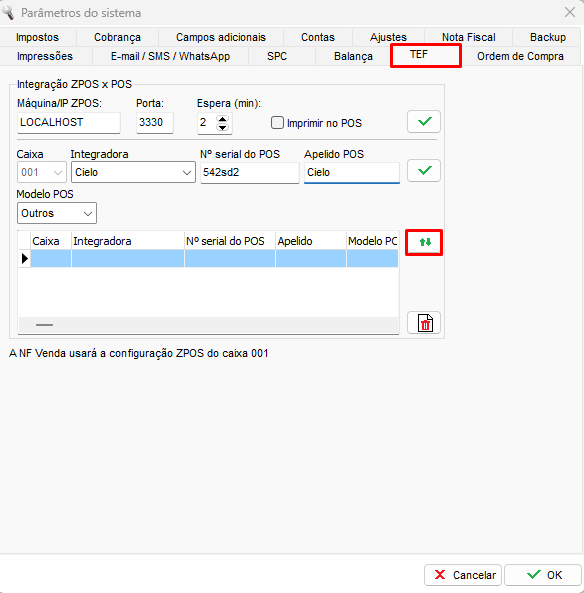 Icone para baixar o ZPOS na aba TEF Cielo Download ZPOS Cielo