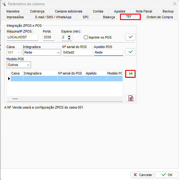 Icone para baixar o ZPOS na aba TEF Rede Download ZPOS Rede