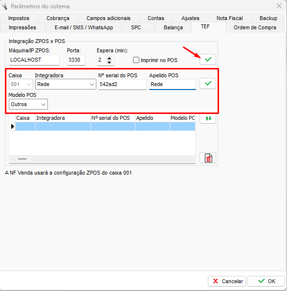 Campos de configuracao do ZPOS para a Rede Configuracao ZPOS Rede