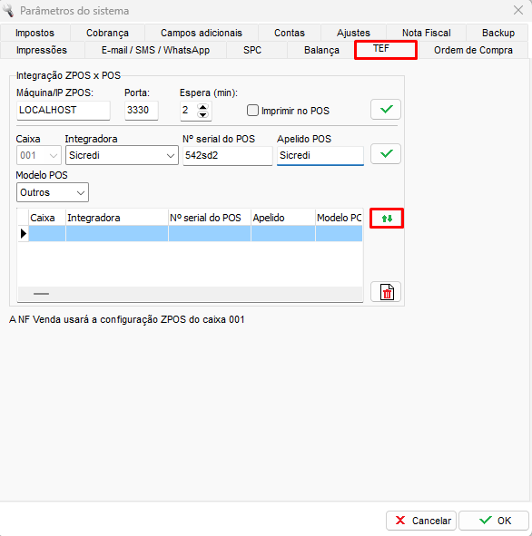Aba TEF para configuracao da Sicredi Aba TEF Sicredi