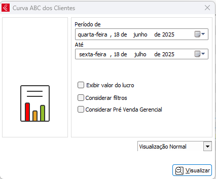 Opções do relatório Curva ABC dos Clientes Relatório Curva ABC dos Clientes