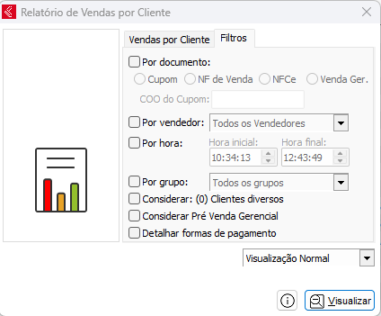 Filtros do relatório Vendas por Cliente Relatório Vendas por Cliente