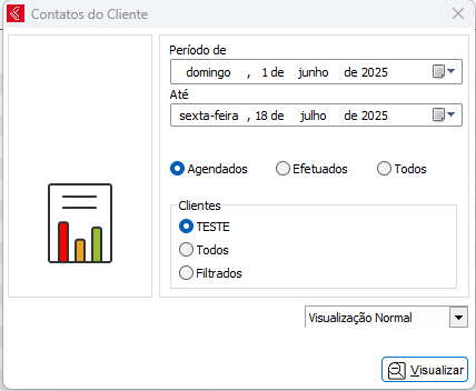 Opções do relatório de Contatos Relatório de Contatos