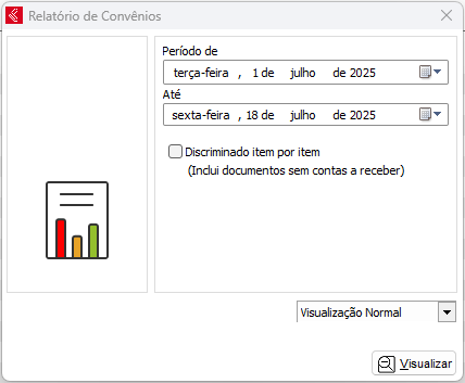Opções do relatório de Convênios Relatório de Convênios