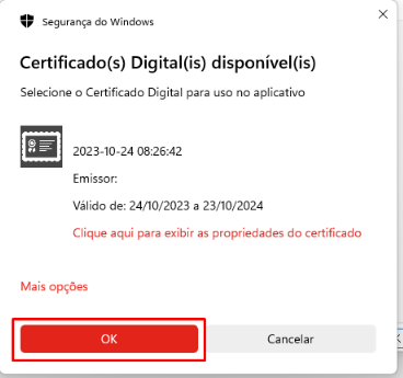 Seleção do certificado digital