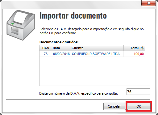 Importação dos itens do DAV-OS no Cupom Fiscal Importação dos itens no Cupom Fiscal