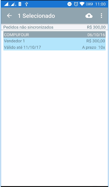 Opção de enviar o pedido para o servidor no aplicativo mobile Enviar pedido para o servidor