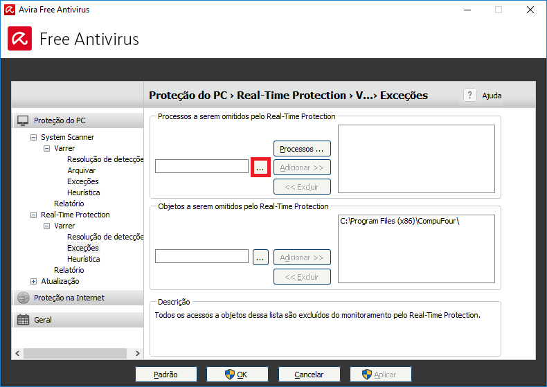 Opção para localizar o processo do Firebird Localizar processo Firebird