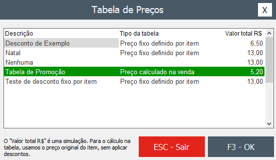 Seleção de outra tabela de preços com Alt + P no Lançamento Rápido Alt + P no Lançamento Rápido