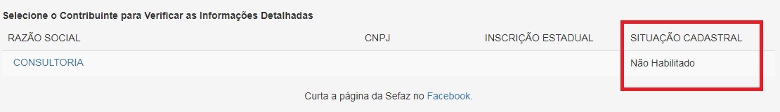 Situação cadastral do destinatário no Sintegra Situação cadastral no Sintegra